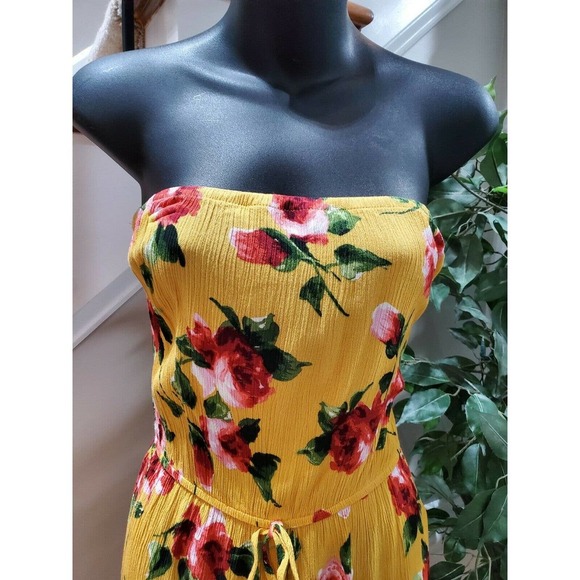 Ambiance Women's Yellow Floral 100% Rayon Off the Shoulder Jumpsuits Size Small - Picture 5 of 9